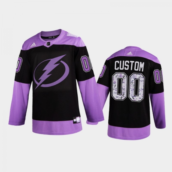 Men Tampa Bay Lightning Custom #00 2021 Hockey Fights Cancer Night Purple Jersey