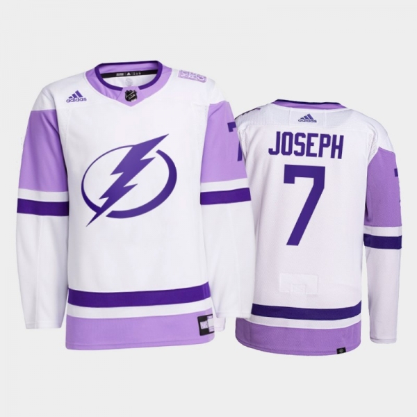 Tampa Bay Lightning 2021 HockeyFightsCancer Mathieu Joseph White #7 Primegreen Jersey