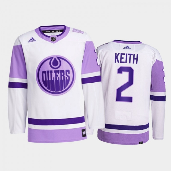 Duncan Keith #2 Edmonton Oilers 2021 HockeyFightsCancer White Primegreen Jersey