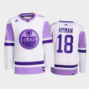 Zach Hyman #18 Edmonton Oilers 2021 HockeyFightsCancer White Primegreen Jersey