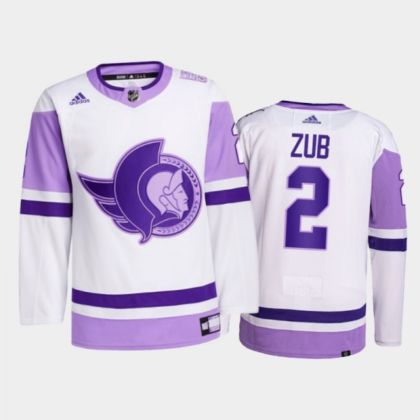 Artyom Zub #2 Ottawa Senators 2021 HockeyFightsCancer White Primegreen Jersey