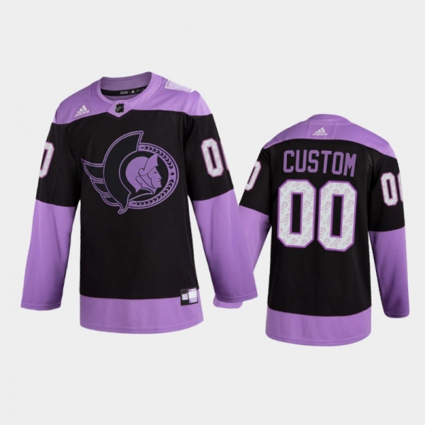 Men Ottawa Senators Custom #00 2021 Hockey Fights Cancer Night Purple Jersey