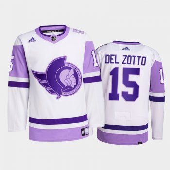 Michael Del Zotto #15 Ottawa Senators 2021 HockeyFightsCancer White Primegreen Jersey