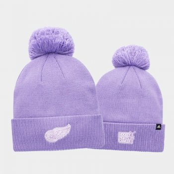 Detroit Red Wings 2021 Hockey Fights Cancer Men Pom Purple Knit Hat