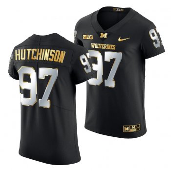 Aidan Hutchinson #97 Michigan Wolverines Black Golden Edition Jersey 2021-22 Elite Football