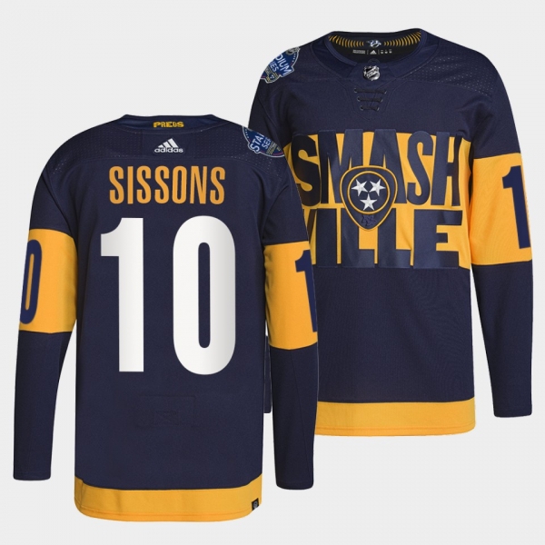 Colton Sissons Predators 2022 Stadium Series Navy Jersey #10 Primegreen Authentic