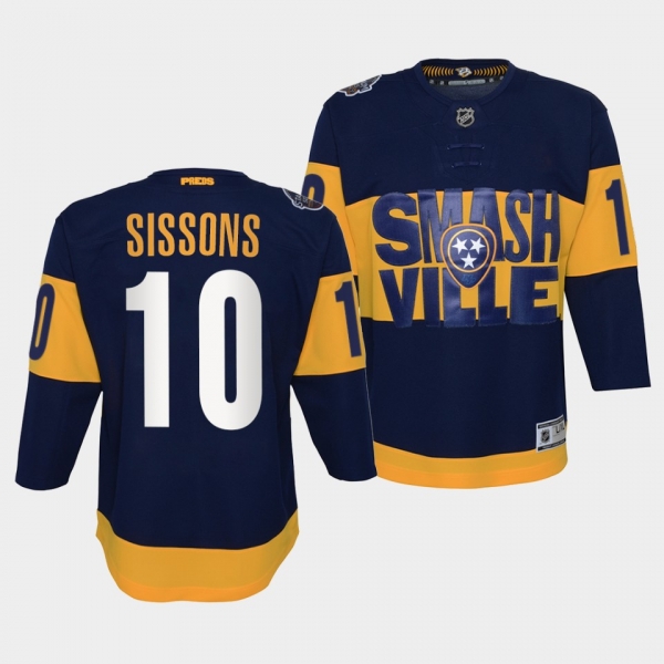 Youth Predators Colton Sissons 2022 Stadium Series Navy #10 Jersey Primegreen Authentic