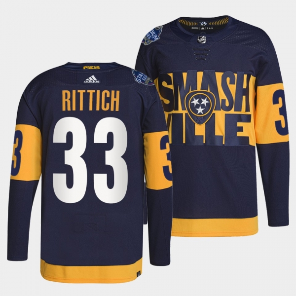 David Rittich Predators 2022 Stadium Series Navy Jersey #33 Primegreen Authentic