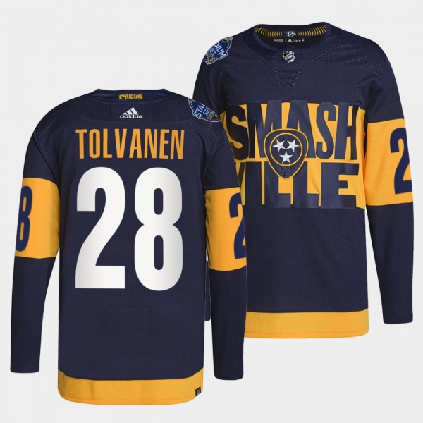 Eeli Tolvanen Predators 2022 Stadium Series Navy Jersey #28 Primegreen Authentic