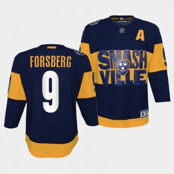 Youth Predators Filip Forsberg 2022 Stadium Series Navy #9 Jersey Primegreen Authentic