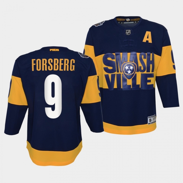 Youth Predators Filip Forsberg 2022 Stadium Series Navy #9 Jersey Primegreen Authentic