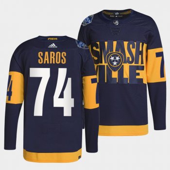 Juuse Saros Predators 2022 Stadium Series Navy Jersey #74 Primegreen Authentic