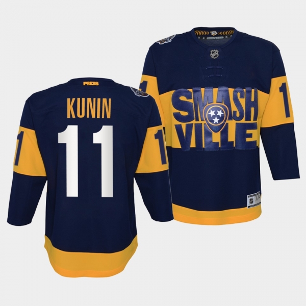 Youth Predators Luke Kunin 2022 Stadium Series Navy #11 Jersey Primegreen Authentic