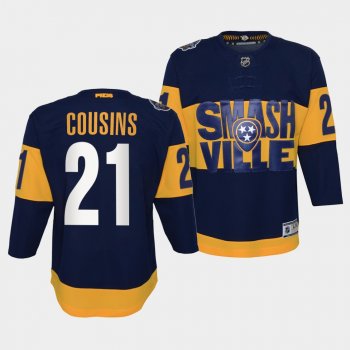 Youth Predators Nick Cousins 2022 Stadium Series Navy #21 Jersey Primegreen Authentic