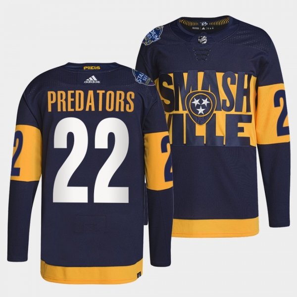 Predators 2022 Stadium Series Navy Jersey #22 Primegreen Authentic