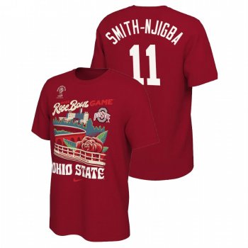 Men Ohio State Buckeyes Jaxon Smith-Njigba #11 Scarlet 2022 Rose Bowl Locker Room T-Shirt