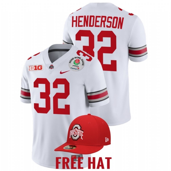 TreVeyon Henderson Ohio State Buckeyes 2022 Rose Bowl White College Football Playoff #32 Jersey