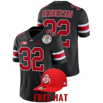 TreVeyon Henderson Ohio State Buckeyes 2022 Rose Bowl Black Free Hat #32 Jersey