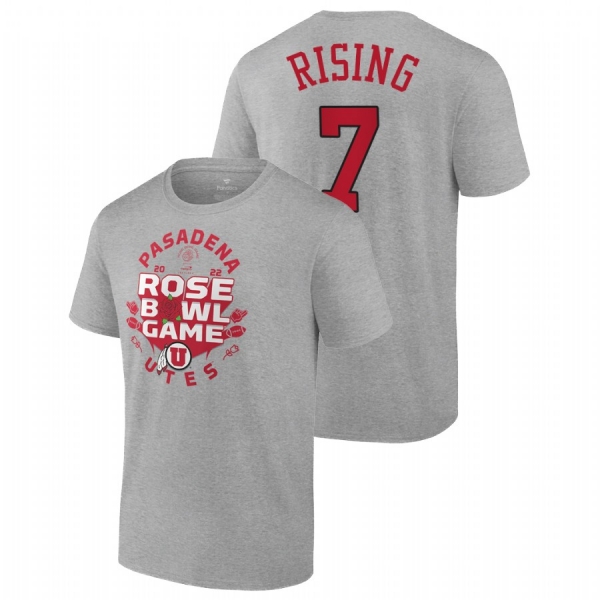 Men Utah Utes Cameron Rising #7 2022 Rose Bowl CFP Gray T-Shirt