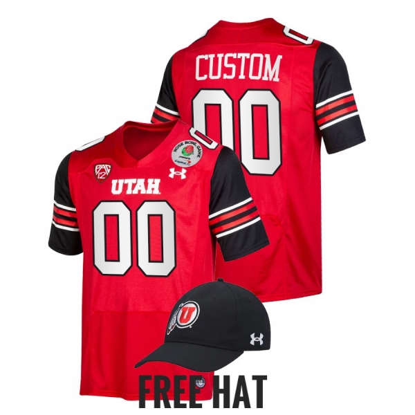 Custom Utah Utes 2022 Rose Bowl Red Free Hat #00 Jersey