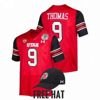 Tavion Thomas Utah Utes 2022 Rose Bowl Red Free Hat #9 Jersey