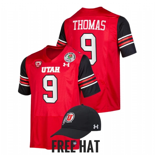 Tavion Thomas Utah Utes 2022 Rose Bowl Red Free Hat #9 Jersey