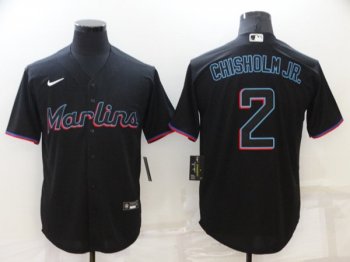 Men's Miami Marlins #2 Jazz Chisholm Black Cool Base Stitched MLB Jersey