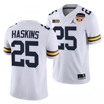 Men's Wolverines Michigan #25 Hassan Haskins White College Football Playoff Stitched Jersey