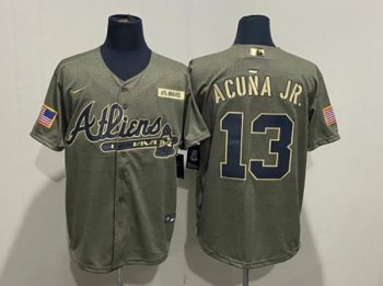 Men's Atlanta Braves #13 Ronald Acuña Jr. 2021 Camo Salute To Service Cool Base Stitched Jersey