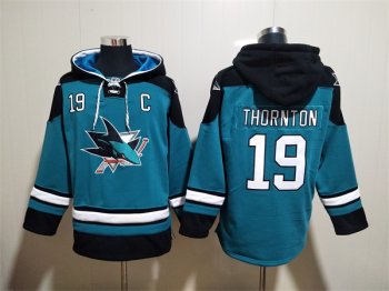 Men's San Jose Sharks #19 Joe Thornton Teal Ageless Must-Have Lace-Up Pullover Hoodie