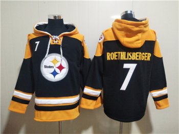 Men's Pittsburgh Steelers #7 Ben Roethlisberger Black Ageless Must-Have Lace-Up Pullover Hoodie