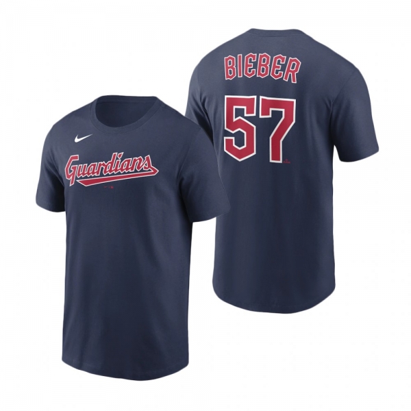 Cleveland Guardians Shane Bieber Navy Name & Number T-Shirt