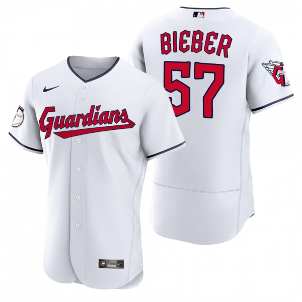 Men's Cleveland Guardians Shane Bieber White 2022 Authentic Home Jersey