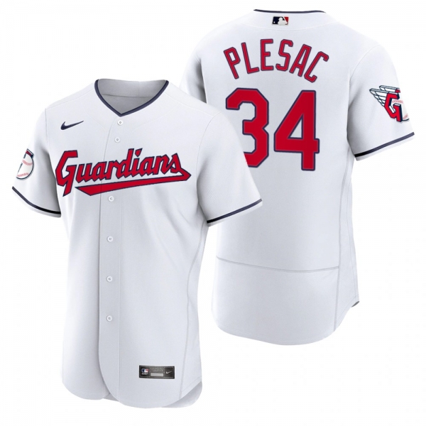 Men's Cleveland Guardians Zach Plesac White 2022 Authentic Home Jersey