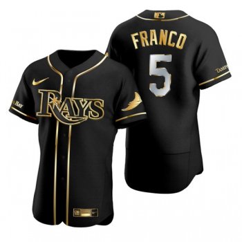 Men’s Tampa Bay Rays #5 Wander Franco Black Golden Jersey Uniforms Flex Base Stitched