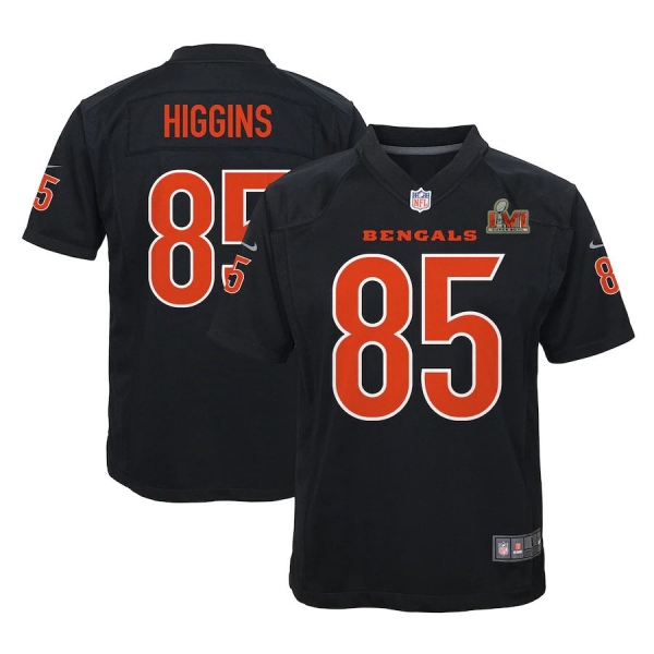 Youth Cincinnati Bengals Tee Higgins Nike Black Super Bowl LVI Bound Game Patch Fashion Jersey