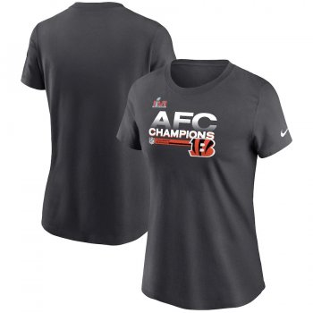 Women's Cincinnati Bengals Nike Anthracite 2021 AFC Champions Locker Room Trophy Collection T-Shirt