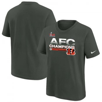 Youth Cincinnati Bengals Nike Anthracite 2021 AFC Champions Locker Room Trophy Collection T-Shirt