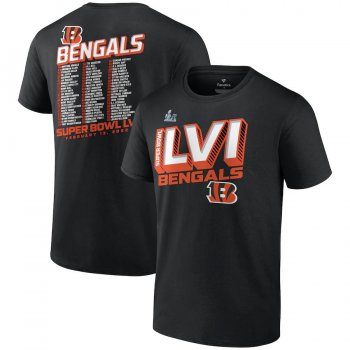 Men's Cincinnati Bengals Fanatics Branded Black Super Bowl LVI Bound Tilted Roster T-Shirt