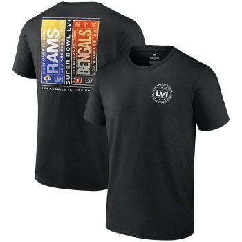 Men's Cincinnati Bengals vs. Los Angeles Rams Fanatics Branded Black Super Bowl LVI Matchup Tickets Please T-Shirt