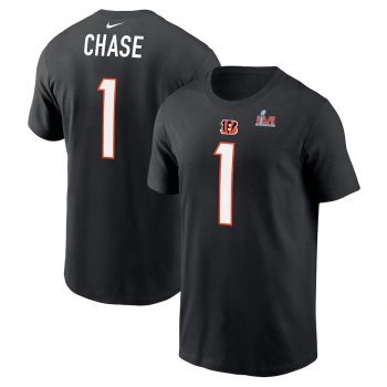 Men's Cincinnati Bengals Ja'Marr Chase Nike Black Super Bowl LVI Bound Name & Number T-Shirt