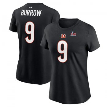 Women's Cincinnati Bengals Joe Burrow Nike Black Super Bowl LVI Bound Name & Number T-Shirt