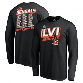 Men's Cincinnati Bengals Fanatics Branded Black Super Bowl LVI Bound Tilted Roster Long Sleeve T-Shirt