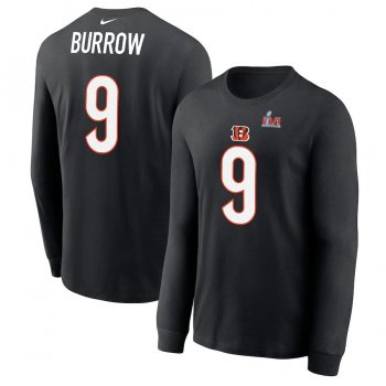 Men's Cincinnati Bengals Joe Burrow Nike Black Super Bowl LVI Bound Name & Number Long Sleeve T-Shirt