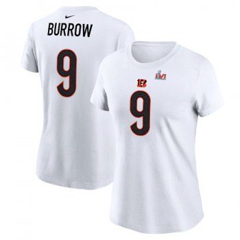 Women's Cincinnati Bengals Joe Burrow Nike White Super Bowl LVI Bound Name & Number T-Shirt