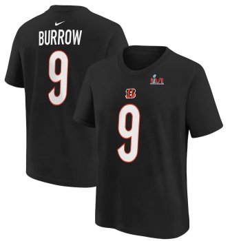 Youth Cincinnati Bengals Joe Burrow Nike Black Super Bowl LVI Bound Name & Number T-Shirt