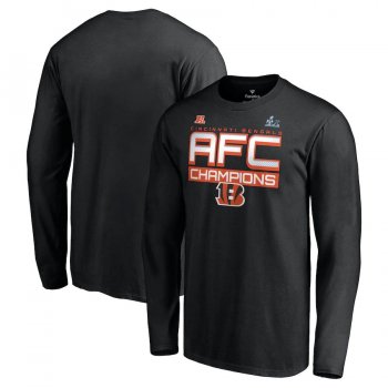 Men's Cincinnati Bengals Fanatics Branded Black 2021 AFC Champions Iconic Slant Long Sleeve T-Shirt