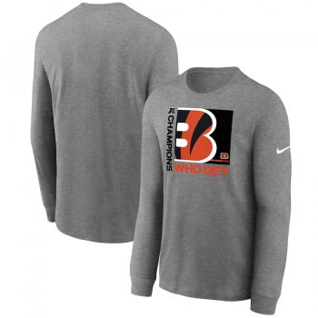 Men's Cincinnati Bengals Nike Heathered Charcoal 2021 AFC Champions Team Slogan Long Sleeve T-Shirt