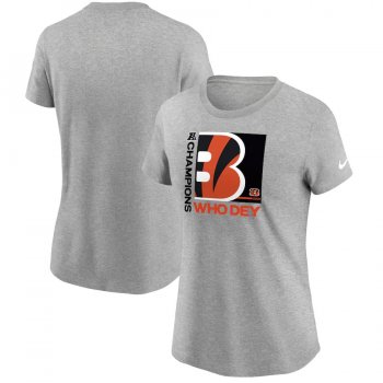 Women's Cincinnati Bengals Nike Heathered Gray 2021 AFC Champions Team Slogan T-Shirt