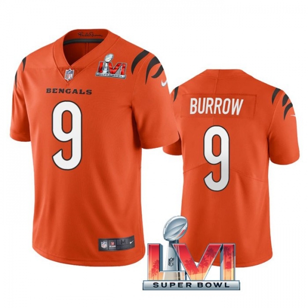 Joe Burrow Cincinnati Bengals Orange 2022 Super Bowl LVI Vapor Limited Stitched Jersey For Men